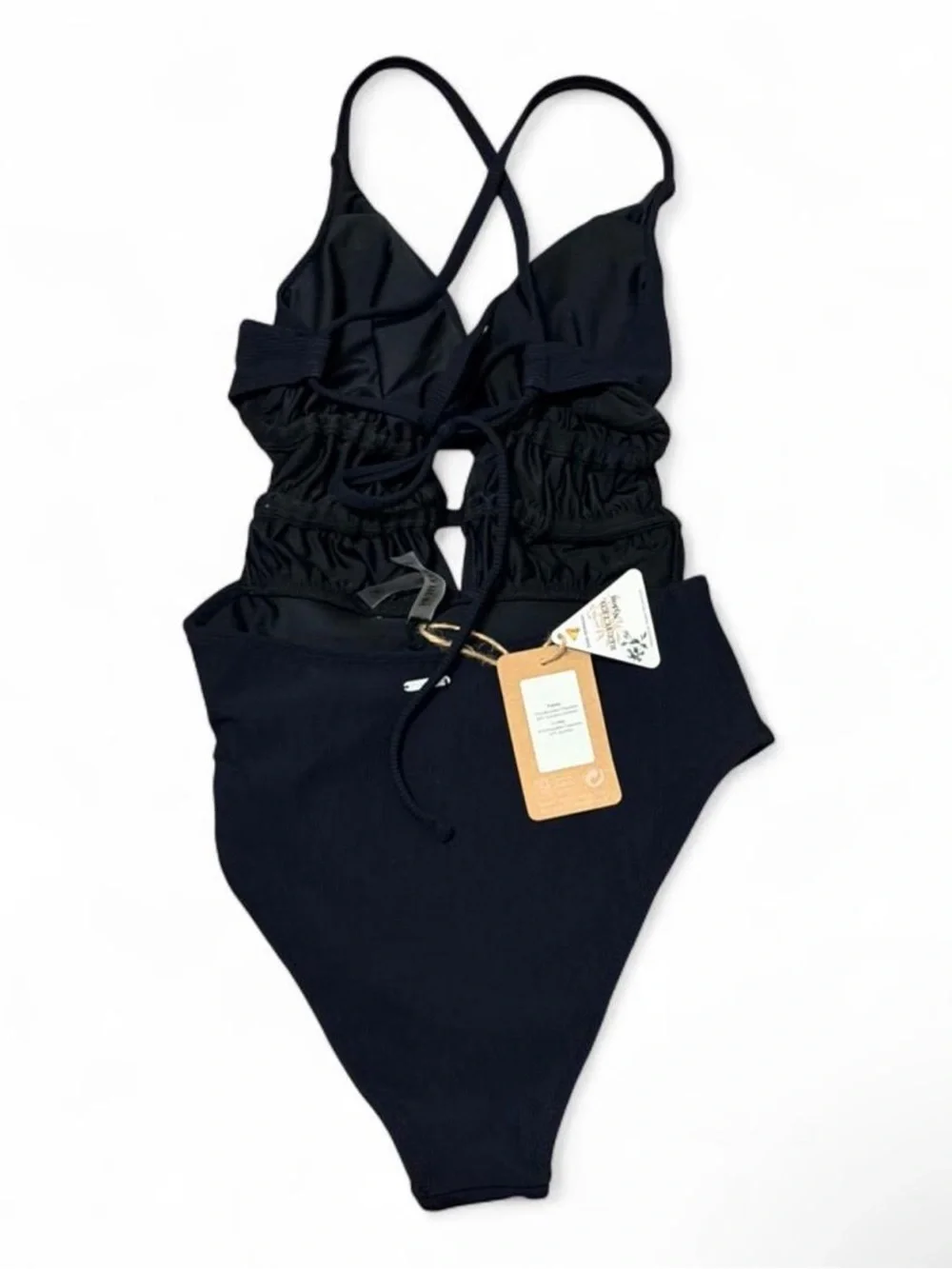 Berlook Black Black Textured Plunge One-Piece Swimsuit Size Small New